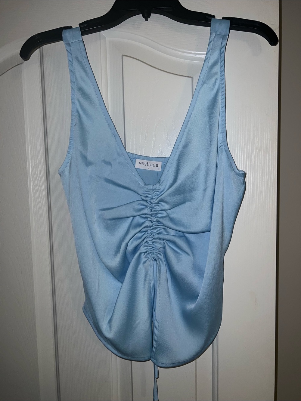 vestique Light Blue Ruched Front Tank